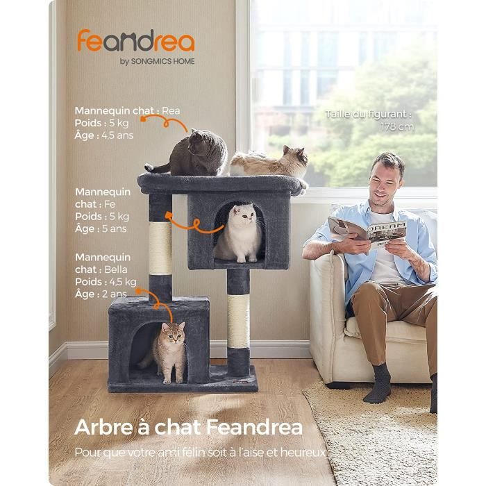 Meilleurs prix pour Feandrea Arbre à Chat, Tour de Jeux 101 cm, XL, Maison pour Chats Jusqu’à 20 kg, Grande Plate-Forme, 2 Niches, Griffoir, Gris Foncé