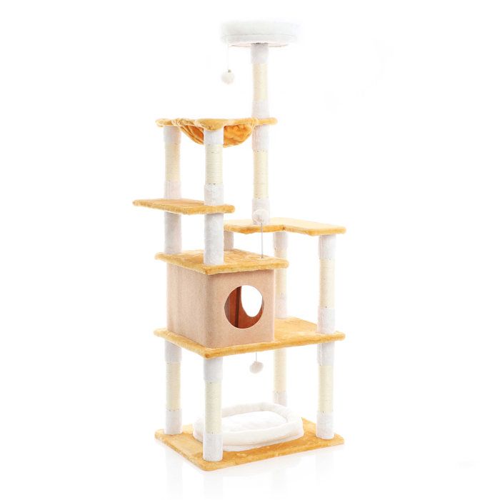 Comparer les prix de Fudajo Arbre à chat Blanc/Brun 164cm Poste de grattage avec du sisal, une niche/maison à chats