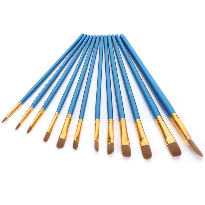 12 Pinceaux Peinture Professionnels - Nylon, Pour Acrylique, Huile, Aquarelle