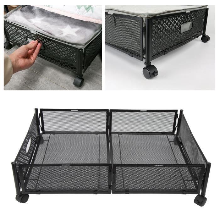 KEENSO Mallette roulante de rangement sous le lit Sous le Lit de Rangement à Roulettes Style de Motif Noir en Fer meuble panier