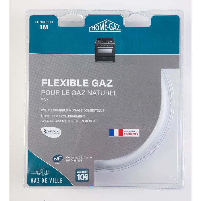 Tuyau Flexible Gaz Naturel Inox 75cm - Raccords 15/21, Certifié NF, Installation Facile, Pour Usage Domestique
