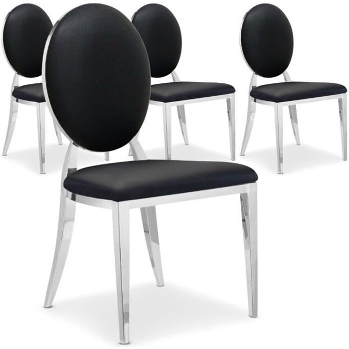 chaises médaillon menzzo - sofia noir - lot de 4 - pieds en métal - confortables
