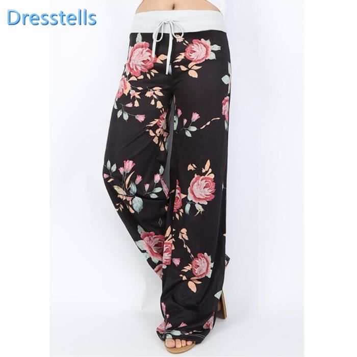 Dresstells Pantalon Femme Grande Taille Coton Pantalon Large Femme Taille Haute Elastique Pantalon Imprime Femme Noir Cdiscount Pret A Porter