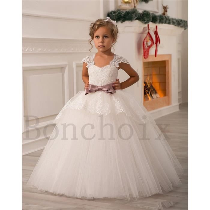 Robe De Ceremonie Princesse Mariage Fille De Fleur Enfant Longue