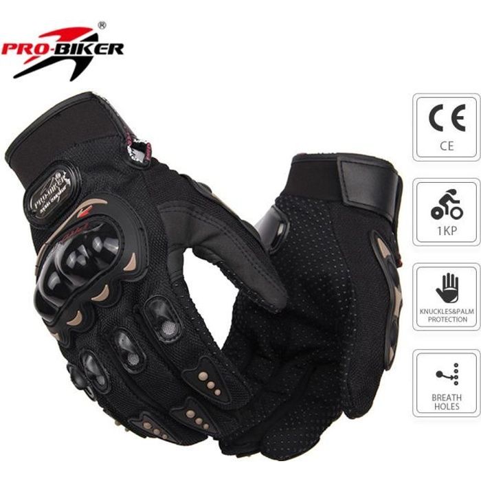 PRO-BIKER Gants Moto Scooter Homologué CE Femme/Homme Respirable  Anti-glissant Anti-usure Réglable Noir