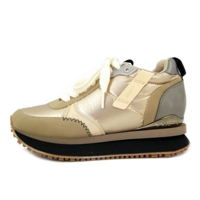 Sneaker femme GIOSEPPO Faux cuir et Textiles Beige Or Lacets