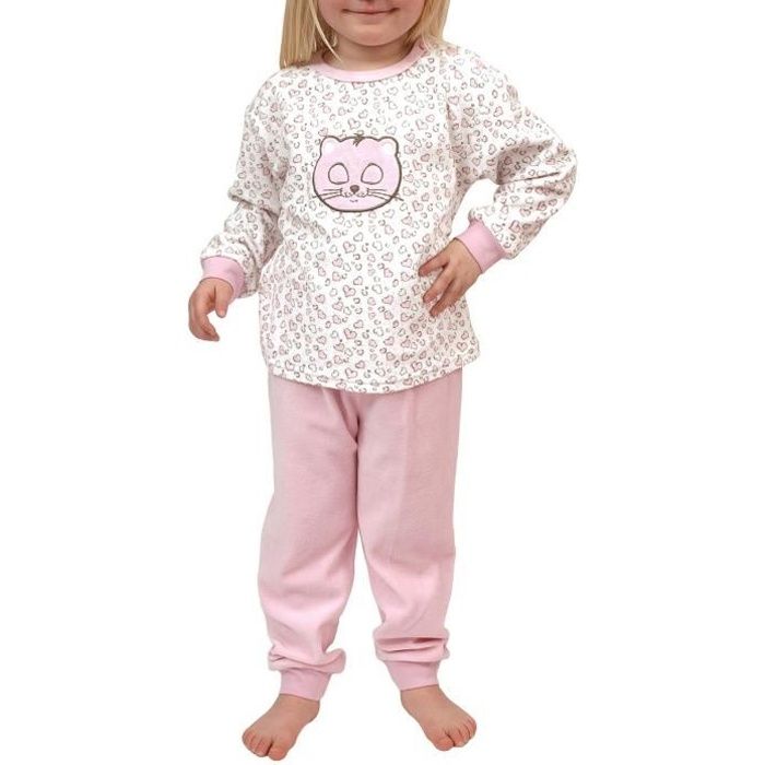 Automne Hawiton Ensemble Pyjama en Coton pour Enfant Fille et Garçon Vêtement de Nuit Sortie de Bain Peignoir avec Dessin Mignon Chat