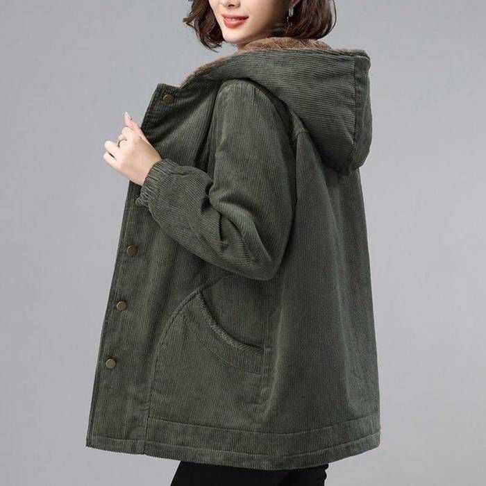 Manteau En Laine Femme Avec Capuche – Hiver Chaud Doublé Polaire – Parka Mi-Saison – Taille Grande