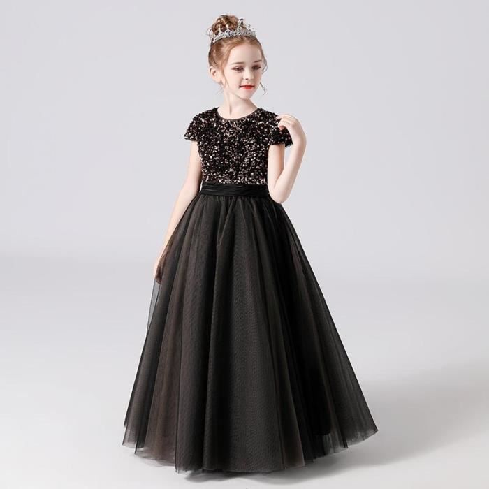 Robe de Soiree a Paillettes Fille Manches Courtes Robe Longue Princesse en Tulle Couleur Unie 2 10 Ans Cafe Cdiscount Pret a Porter
