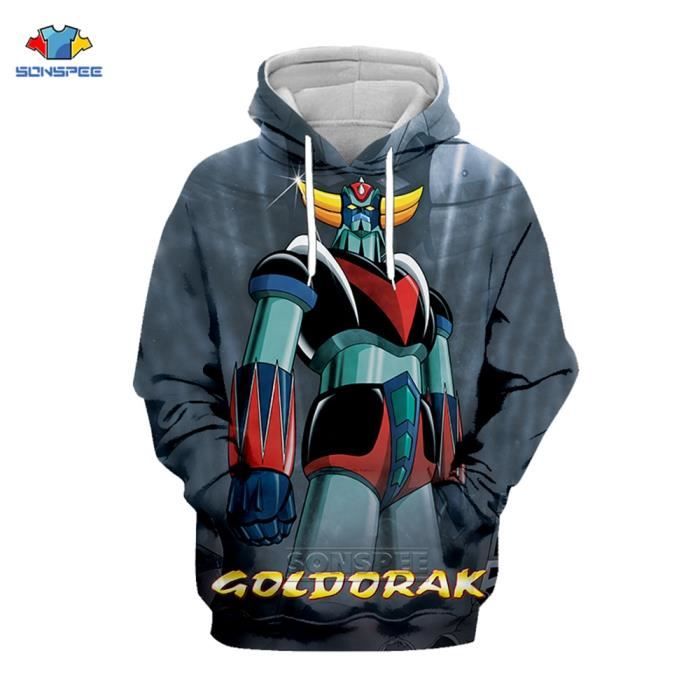 Sweat a capuche Goldorak noir blanc FR70RAR Noir gris Cdiscount Pret a Porter