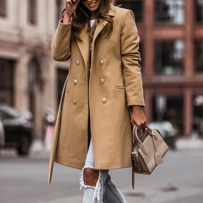 Femmes Automne Et Hiver Revers Manteau De Laine Manteau Trench