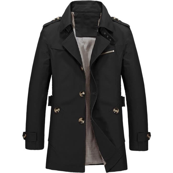 PARKA veste longue d'affaires pour hommes coupe-vent décontracté Trench-Coat pardessus à la mode, printemps-automne Black