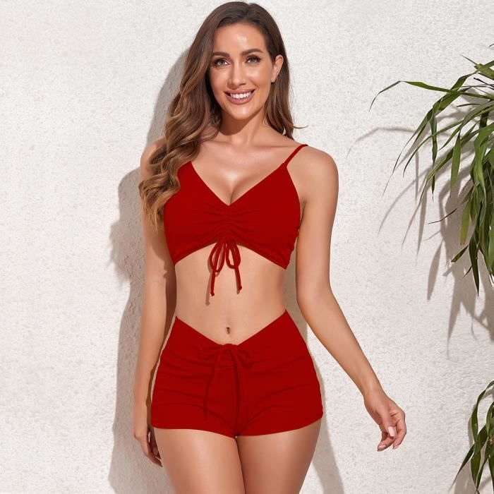Maillot de Bain 2 Pièces Femme - Noir - Bretelles Réglables - Taille