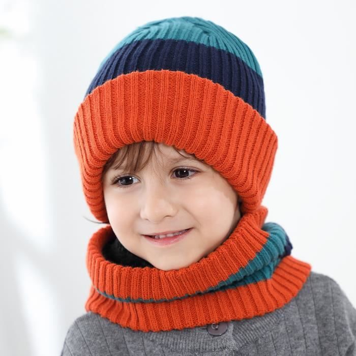 Ensemble Bonnet écharpe Gants Enfant Hiver - Bonnet Cache-oreilles, écharpe Tour De Cou, Gants Tactiles, 4-11 Ans, Doublure Polaire