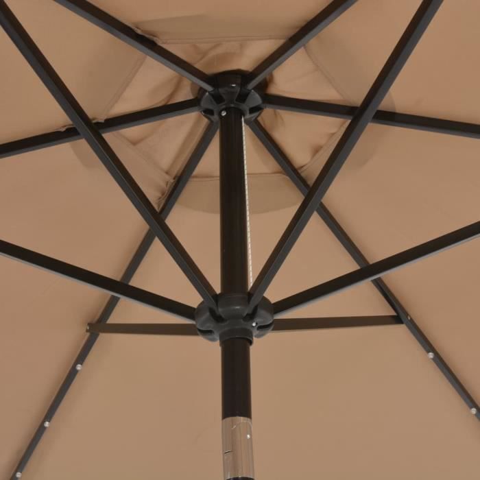 Parasol d'extérieur avec LED et mât en acier 300 cm Taupe