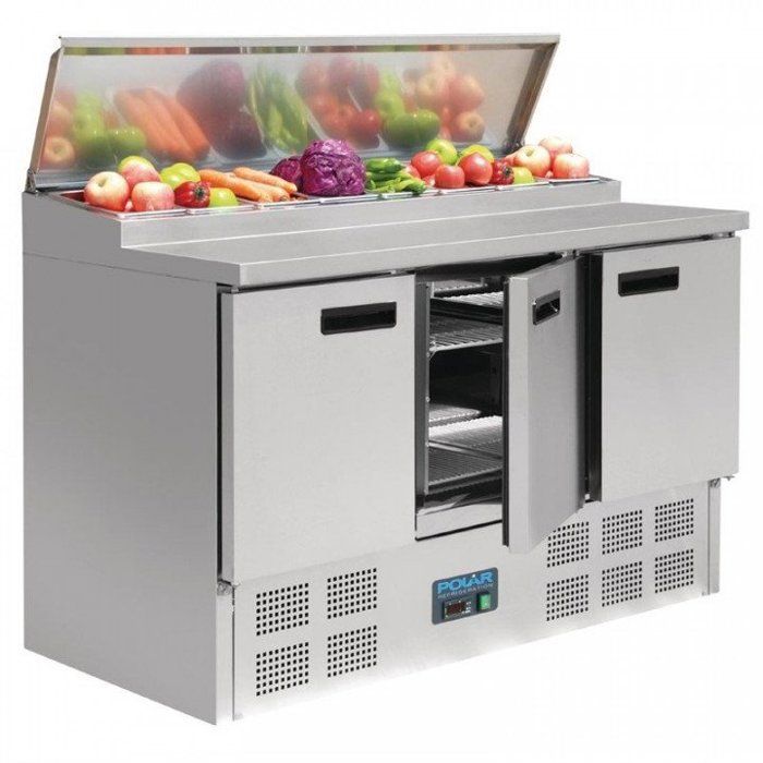 Comptoir inox réfrigéré de préparation 390 Litres 8 x GN 1/4 (P)200 mm 235 W 220 V - MONO
