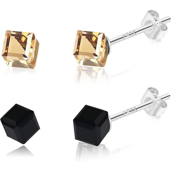 2 Paires Boucles D'Oreilles En Cube De Cristal,Puce D'Oreilles Femme ...