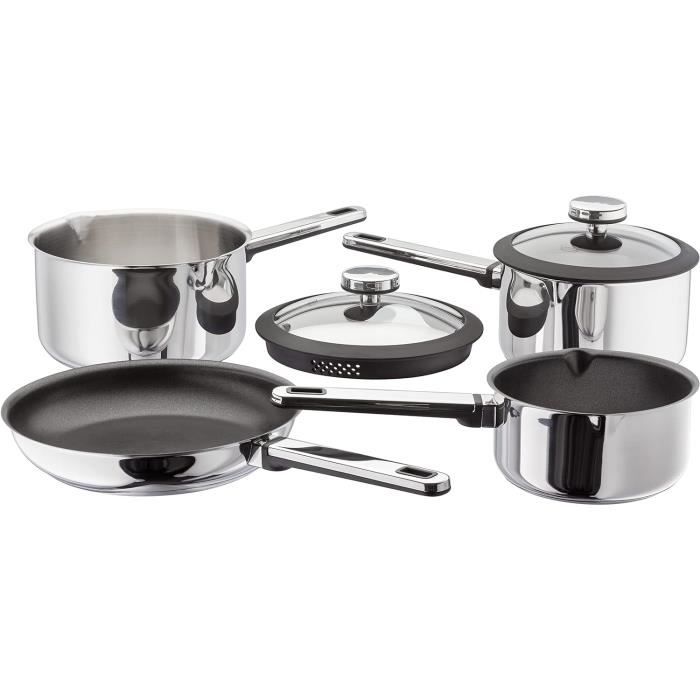 Set De De 5 Casseroles - Acier Inoxydable - Intérieur Satiné Avec