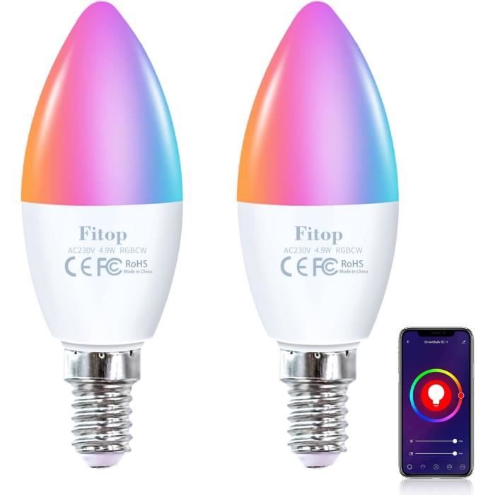 E14 Connectée 4 Ampoules Connectées WiFi E14 4.5W - Compatible Alexa/Google Home, Couleur Dimmable Commande Vocale Alexa E14 Connectée 4 Ampoules Connectées WiFi E14 4.5W - Compatible Alexa/Google Home, Couleur Dimmable Commande Vocale Alexa