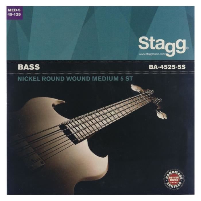 stagg ba-4525-5s - jeu de cordes en acier nickelé, filé rond pour guitare basse à 5 cordes