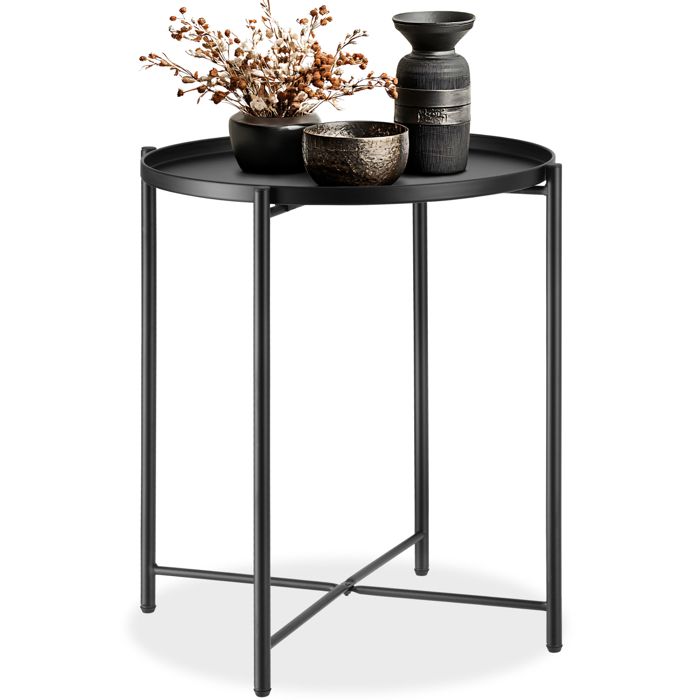 Table basse - TECTAKE - Table dappoint ronde CHESTER en acier avec étagère amovible structure filigrane Ø 455 x 53 cm - Noir