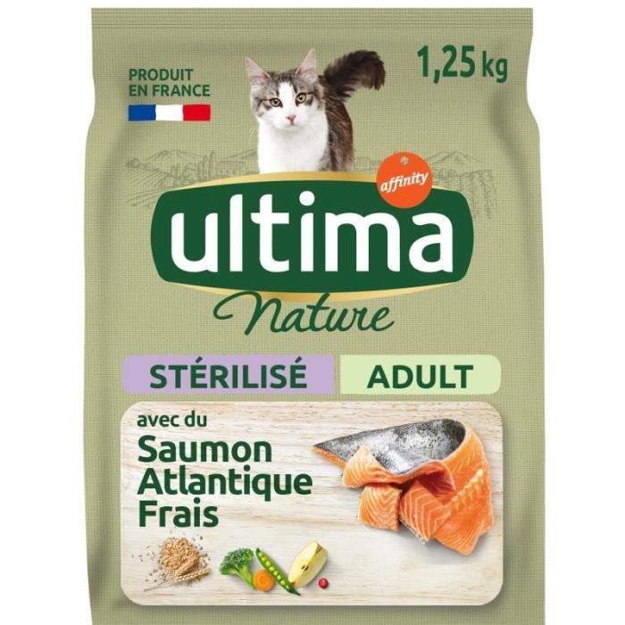 Meilleurs prix pour Ultima - Nature Croquette Chat Stérilisé Saumon 1.25Kg - Lot De 3 - Offre Special