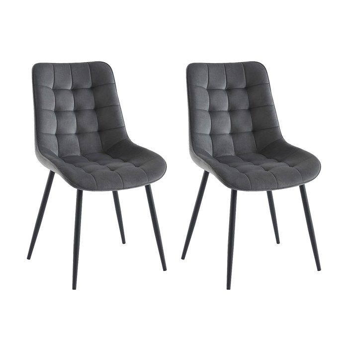 Lot de 2 chaises matelassées - Velours et métal noir - Gris - OLLUA Lot de 2 chaises matelassées - Velours et métal noir - Gris - OLLUA