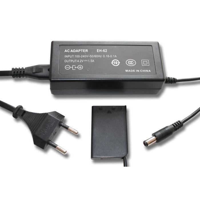Chargeur pour appareilphoto NIKON Coolpix remplace EH62A, avec adaptateur pour le compartiment