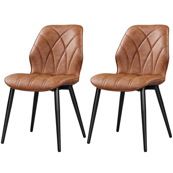 Lot de 2 Chaises de Salle à Manger Design Pétales - Dossier Moderne Pieds Métal - Brun Rustique - YAHEETECH
