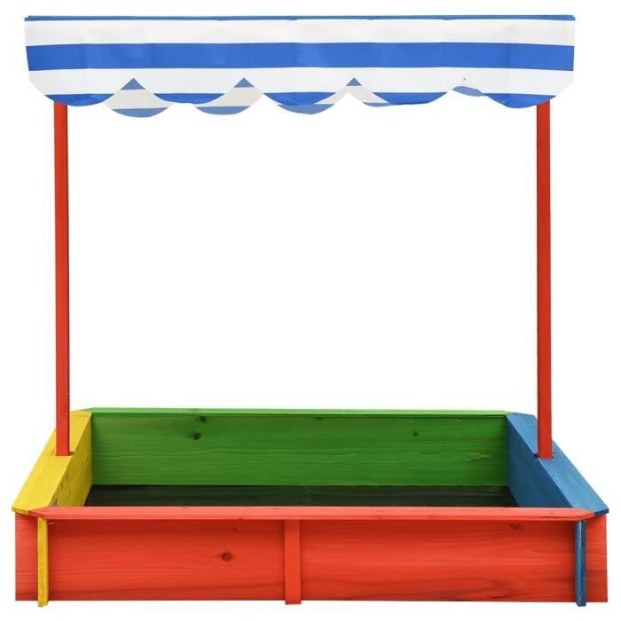 Spielwerk Bac à Sable En Bois Toni 120x120cm - Toit Réglable UV50+, Bancs Et Tapis De Sol Inclus