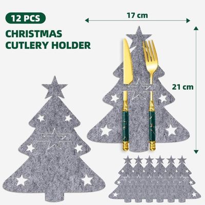 Porte-couverts De Noël En Feutre – Forme Sapin, Lot De 12 Pièces – Décoration De Table Pour Fêtes Et Repas Festifs