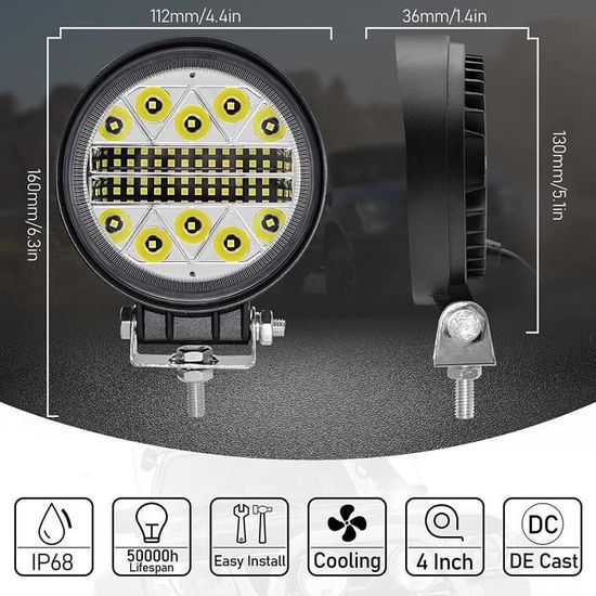 Lot 2 Phares De Travail LED 48W - Projecteur Longue Portée IP68 Pour Voiture Camion Tracteur Bateau