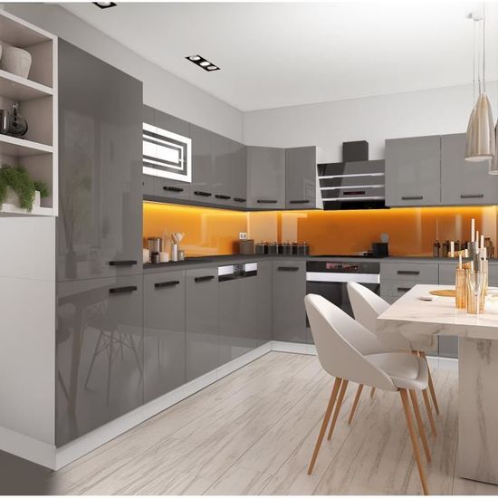 Cuisine Équipée Belini Julie L-Forme - Ébène Royal, Plans De Travail Inclus - Meubles Premium Super Soft-Touch
