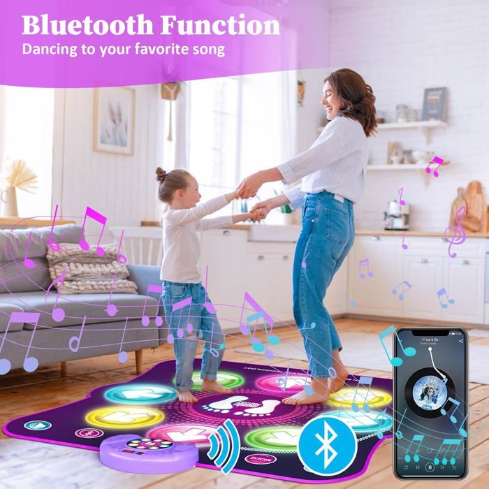 Tapis De Danse Musical Géant Pour Enfants - Bluetooth, Rechargeable, 12 Boutons Lumineux, 6 Modes De Jeu (2 Joueurs)