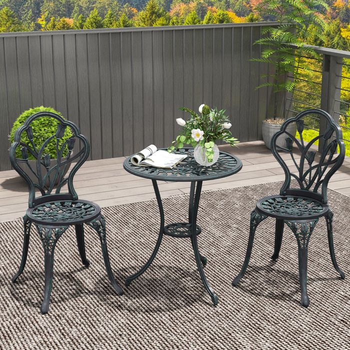 Table D'Appoint Ronde à 2 Niveaux Outsunny - Pour Balcon, Terrasse, Jardin - Noir (Ø32 X H51 Cm)