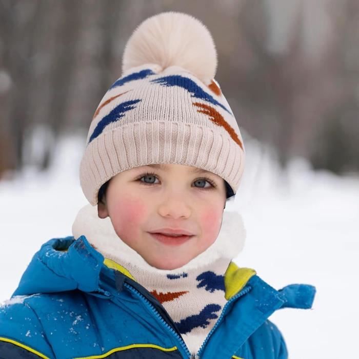 Bonnet Écharpe Ensemble Enfant Garcon 2-6 Ans Hiver Dinosaures