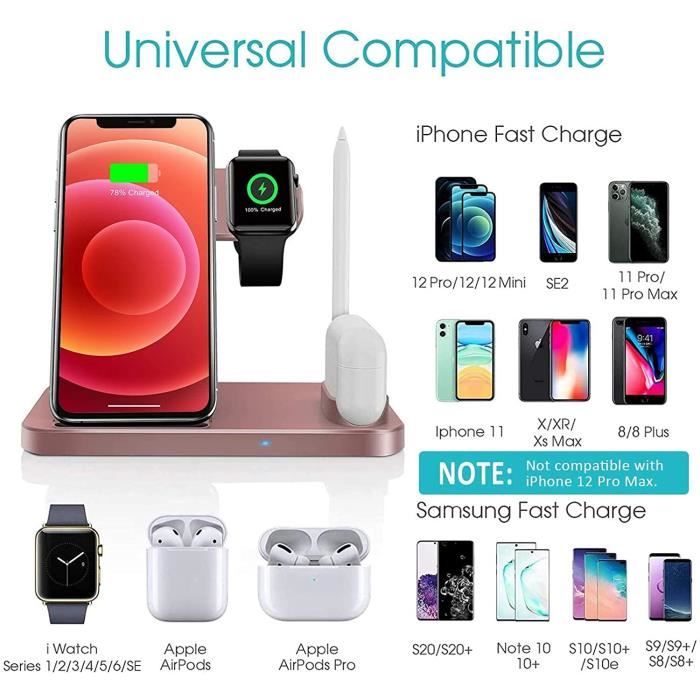 Chargeur sans fil 4 en 1 pour Apple Watch Airpods Pro certifie Qi chargeur sans fil pour iPhone 12 SE 11 X XR Xs Max 8 Sams 286 Cdiscount Telephonie