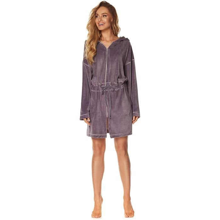 9118 Peignoir avec Fermeture Eclair Peignoir Doux Chaud et Court pour Femmes. Robe de Chambre Zippee a Capuche pour Femme. 182 Cdiscount Maison