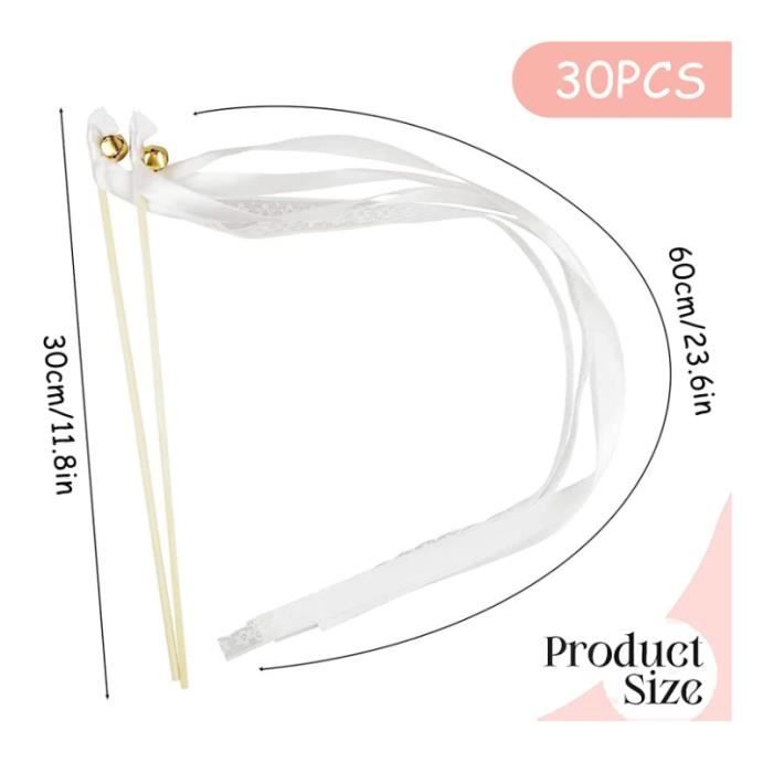 30 Baguettes De Mariage Avec Rubans Et Clochettes - Blanc, Longueur 30cm - Pour Célébrations, Anniversaires, Fêtes - 10