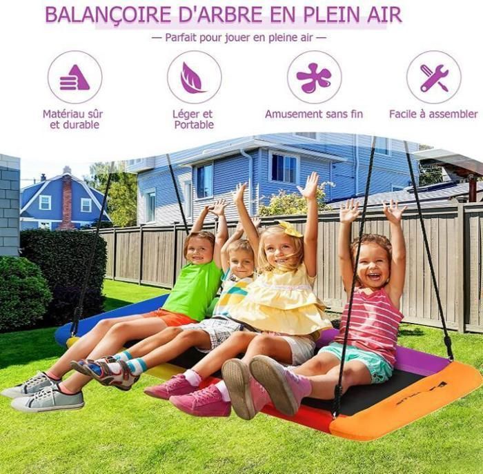 Balancoire nid d'oiseau Balancoire à arbre rond Balanoire de Jardin avec sangles de suspension Ensemble Diamètre 100 cm Poids max 300 kg