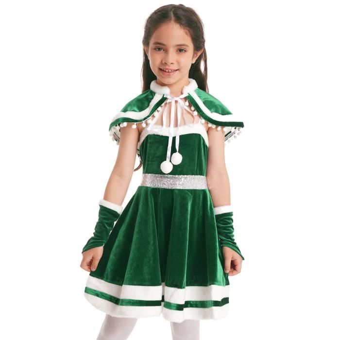 Robe Mère Noël Fille Enfant - Manches Longues, Capuche à Oreilles, Taille 3-14 Ans, Tissu Chaud Et Doux - 10