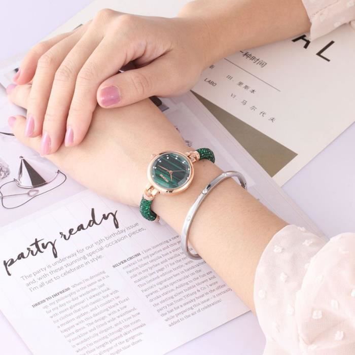 SHARPHY Montre femme de marque de luxe le nouveau bracelet en diamant  cadran malachite vert tempérament cadeau