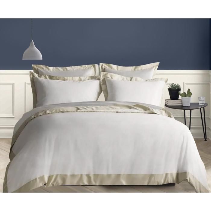Parure De Lit Saky Gold 240x220cm - 100% Coton 57 Fils - Style Art Déco - Housse Couette + 2 Taies