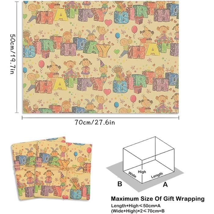 Papier Cadeau Kraft Recyclable Zindoo - 6 Feuilles 70x50cm, Étiquettes Et Ficelle Incluses