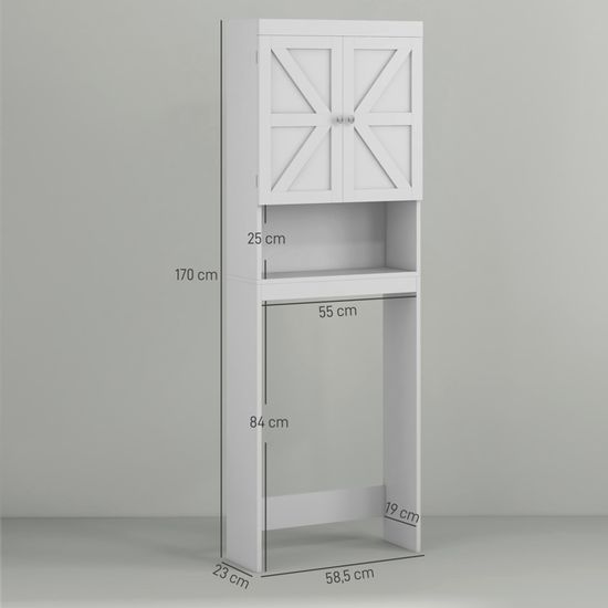 Meuble WC HOMCOM - Armoire Avec Portes, Étagères Réglables, 66x25x168 Cm, Chêne, Pour Rangement Salle De Bain