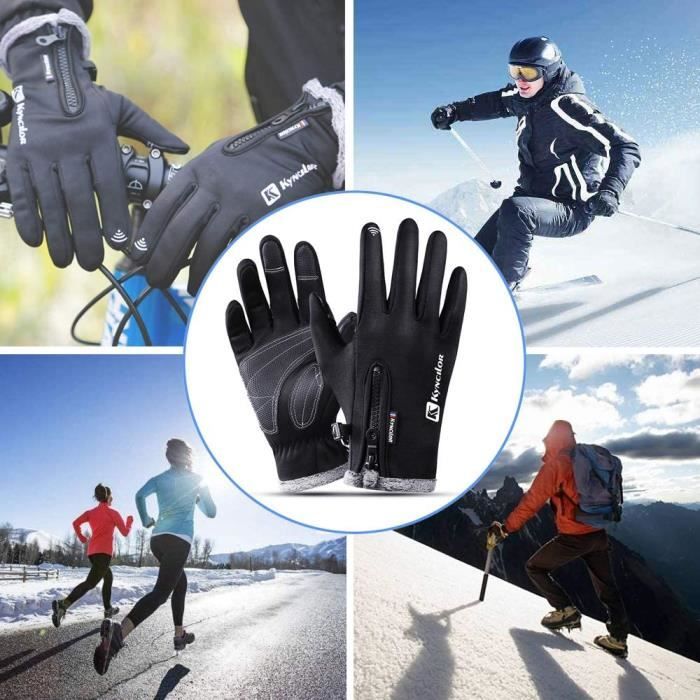 Gants d'hiver Noir pour Homme Femme Imperméable antidérapants écran tactile  ski