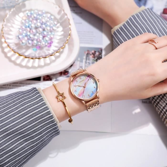 Montre Femme Silicone Rose Cadran Arc-en-ciel - Bracelet Gelée - Sans Marque