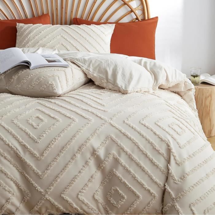 Housse de Couette Tuftée 220x240 cm 2 Personne Adulte Rayée Broderie