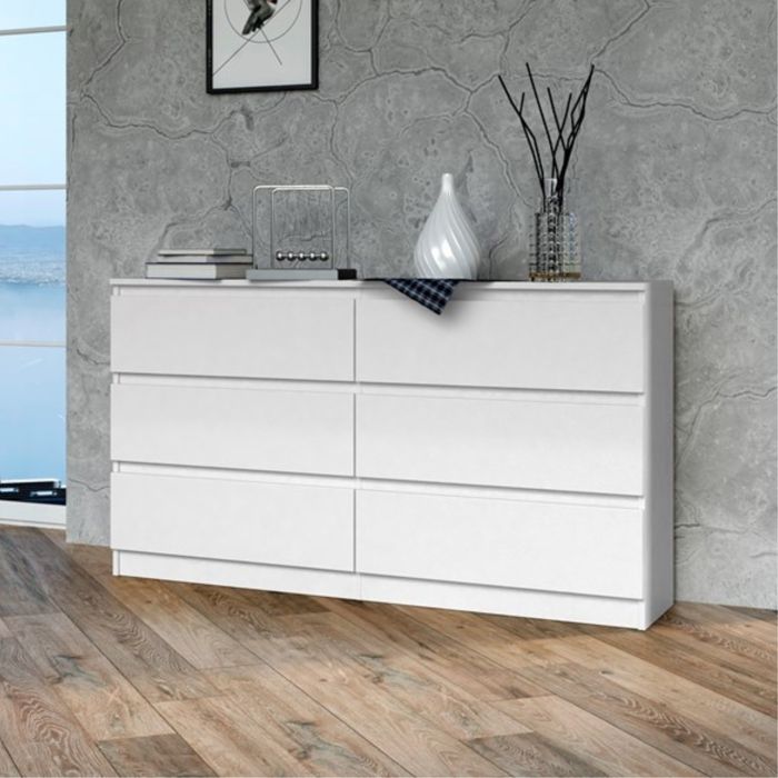 Commode MAJA 120 cm blanc mat – meuble à 6 tiroirs, style moderne, idéal pour chambre, salon ou bureau - Maison
