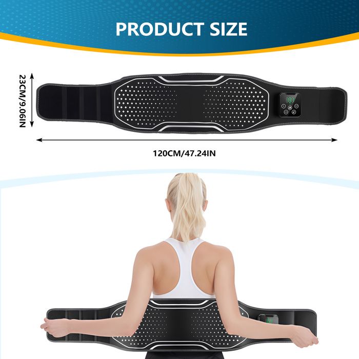 Ceinture De Massage Chauffante Pour Le Dos - 5 Modes Vibration, 6 Niveaux Chaleur, Lumière Rouge - Sans Fil Et Portable